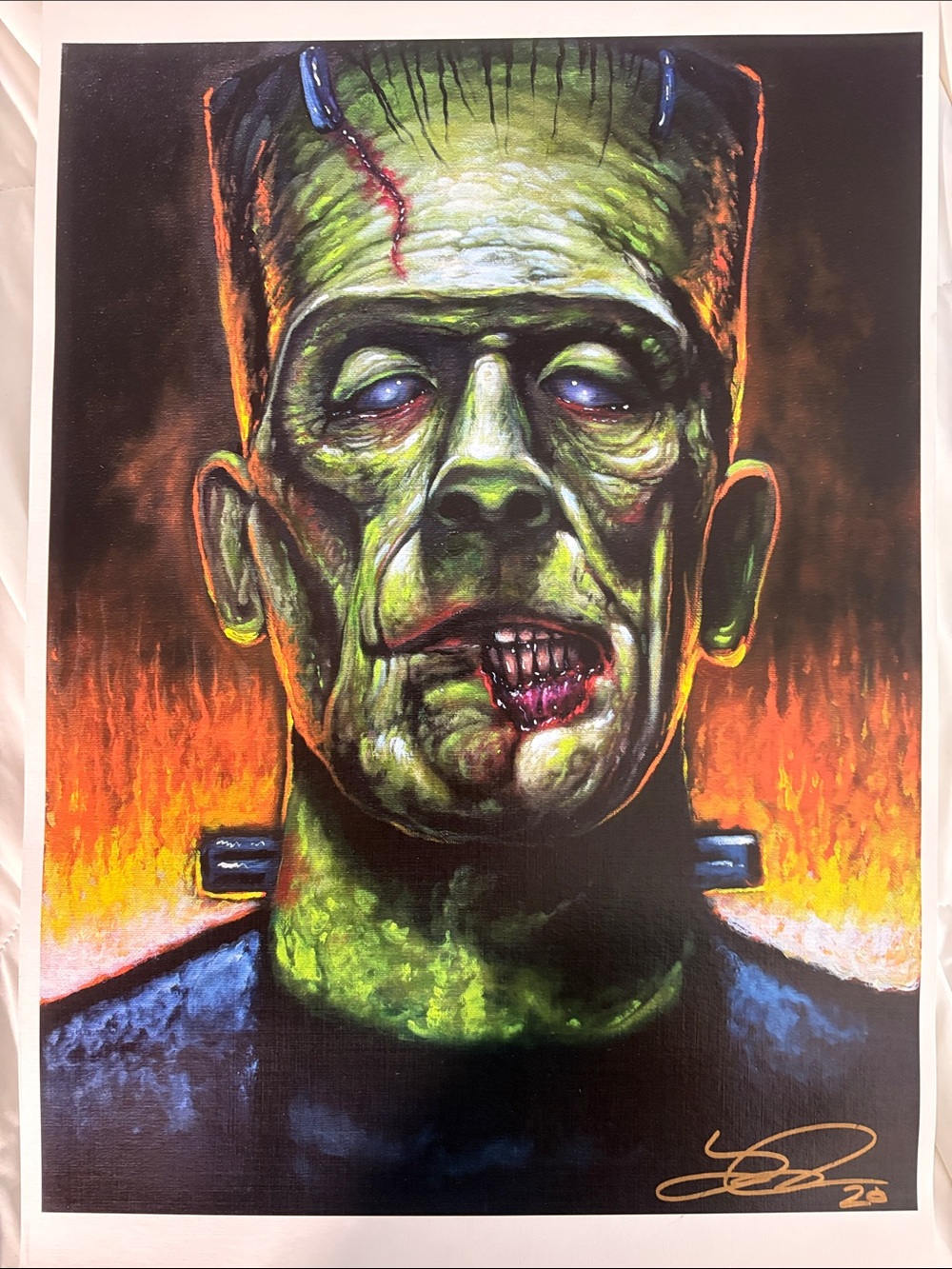 Frankenstein Portrait Wall Art - Green Horror Print